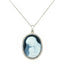 925 Sterling Silver "Mother Mary Holding Baby" Blue Agate Cameo With 18" Sterling Silver Box Chain Necklace