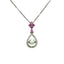 Sterling Silver Drop Shape Necklace With Created Opal And Pink Sapphire Accent