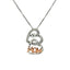 10KT Yellow Gold And Silver Double Heart "MOM" Necklace With 1/20 TDW And Sparkle Diamond With Sterling Silver Box Chain