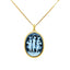 18K Gold Plated 925 Sterling Silver "3 Dancers" Blue Agate Cameo Pendant With Diamond Accent and 18" Gold Plated Box Chain