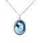 925 Sterling Silver "Angel Holding Baby" Blue Agate Cameo Pendant With 18" Inch Sterling Silver Rolo Chain