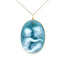 Large 14K Gold "Mother and Child" Diamond Accent Blue Agate Cameo Pendant/Brooch