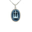 18K Gold Plated Diamond Accent "Libra Zodiac" Blue Agate Cameo Pendant