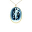 14K Gold Diamond Accent "Dancing In The Wind" Large Blue Agate Cameo Pendant and Brooch